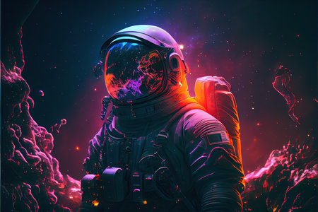 An astronaut on an alien planet. A high-tech astronaut from the future. Generative AI Artの素材