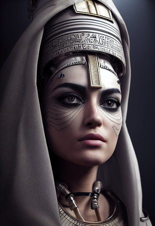 Portrait of a beautiful Egyptian priestess with makeup. Image of an ancient princess. 3D renderingの素材