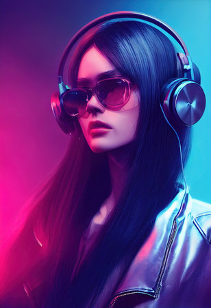 A portrait of a creative beauty wearing fancy headphones. A lover of fashionable music. Generative AI Artの素材