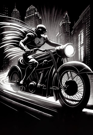 Abstract image of the Racer on a sports motorcycle. Multicolored background of splashes of pnt. Generative AI Art.の素材