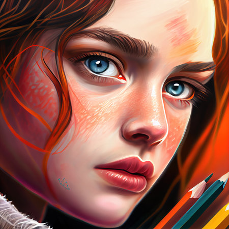 Abstract portrait of a beautiful fictional girl. Fashionable cute woman. Creative beautiful girl. Generative AI Artの素材