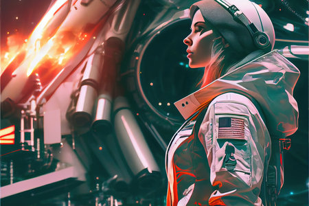 Portrait of an astronaut in a spacesuit. High-tech astronaut from the future. The concept of space travel. Generative AI Artの素材