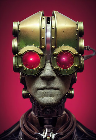Portrait of a vintage robot. An artistic abstract steampunk fantasy. Concept of a retro robot. 3d renderingの素材