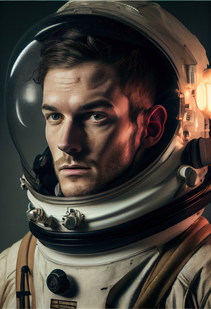 Portrait of an astronaut in a spacesuit. High-tech astronaut from the future. Generative AI Art.の素材