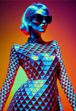 Abstract portrt of a beautiful fantasy girl. Fashionable cute woman. Creative beautiful girl. Generative AI Art.の素材