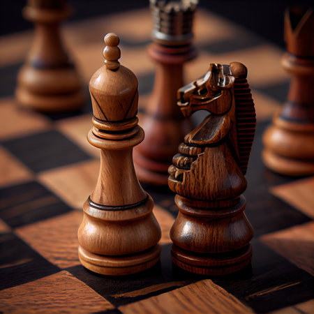 Chess pieces on the board. The concept of planning, decision-making, and strategy. Generative AIの素材