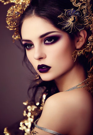 Mystical beautiful fictional woman with beautiful face. Gothic mystery girl. 3D renderingの素材