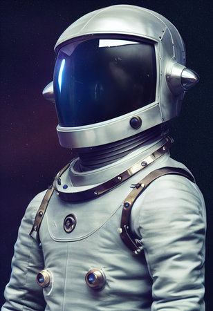 Realistic portrait of an astronaut in a space suit. High-tech futuristic astronaut. Concept of astronautics and space exploration. 3D rendering. 3D render.の素材