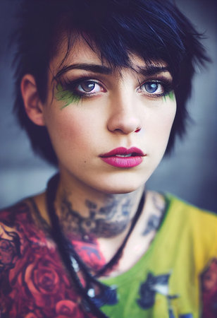 A fictional person, not based on a real person. Abstract portrait of a beautiful fictional girl. Fashionable cute woman. Creative beautiful girl. 3d renderingの素材