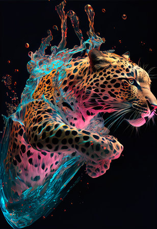 A portrait of a beautiful leopard in the wild. A wild cat of prey on the hunt. Generative AI Art.の素材