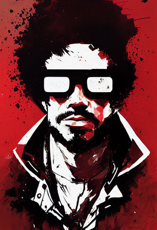 Close-up portrait of a brutal man wearing a hat and fancy sunglasses. The concept of Courage and Brutality. Generative AI Art.の素材