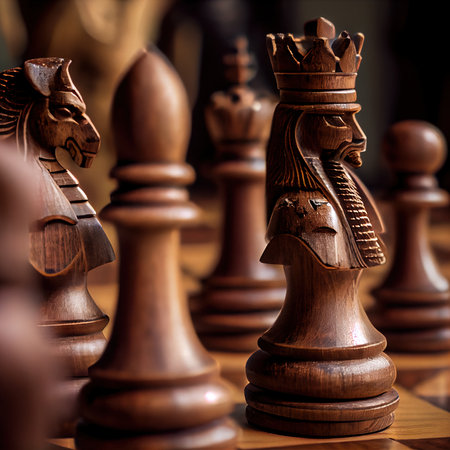 Chess pieces on the board. The concept of planning, decision-making, and strategy. Generative AI Artの素材