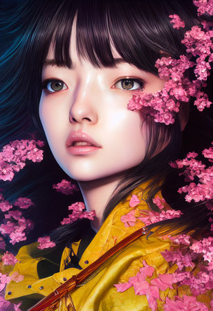 A fictional person, not based on a real person. Abstract portrait of a beautiful fictional asian girl. Fashionable cute woman. Creative beautiful girl. 3d renderingの素材