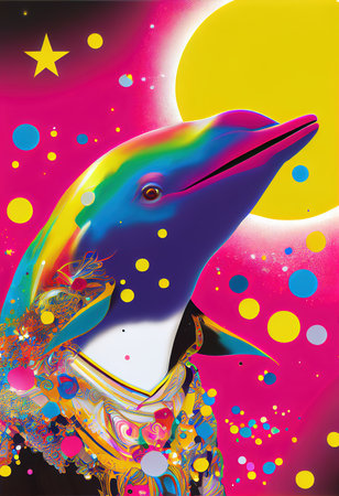 Portrait of a dolphin swimming in fabulous beautiful water. Generative AI Artの素材