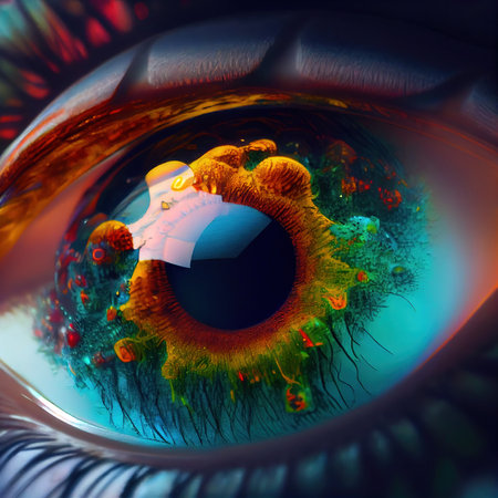 A close-up of the human eye. Close-up of the amazing pupil. Generative AI Art.の素材