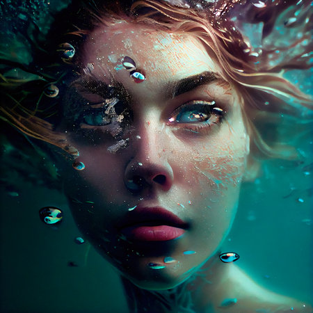 Abstract portrt of a beautiful fantasy girl. Fashionable cute woman. Creative beautiful girl. Generative AI Art.の素材