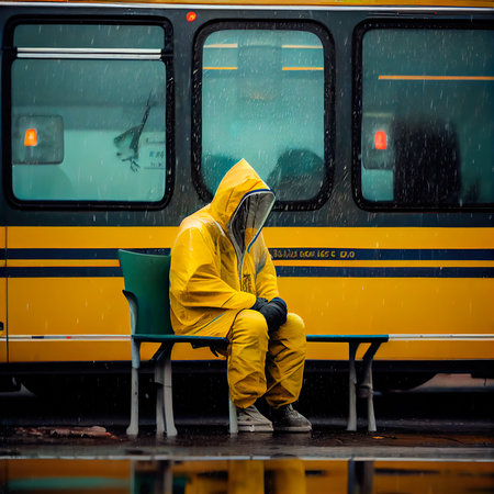 Portrait of a surviving stalker in a gas mask and special chemical defense suit. Generative AI Art.の素材