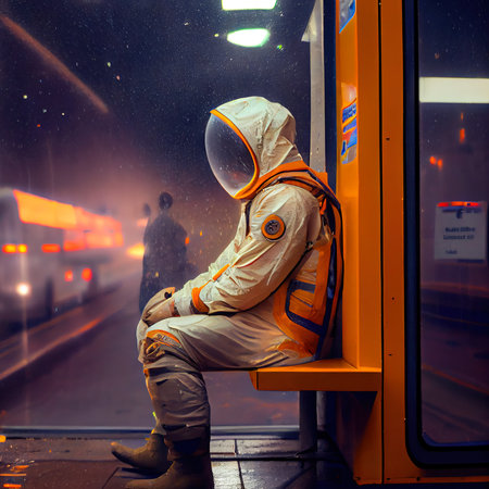 Portrt of an astronaut in a spacesuit. High-tech astronaut from the future. Generative AI Art.の素材