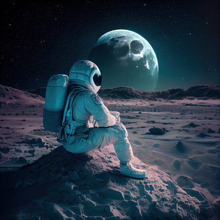 An astronaut on an alien planet. A high-tech astronaut from the future. Generative AI Artの素材