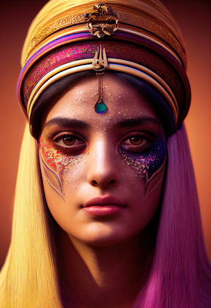 Portrait of a beautiful priestess. Image of an ancient princess. Generative AI Artの素材
