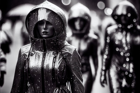 A portrait of people in cyberpunk science fiction. High-tech futuristic people from the future. Generative AI Art.の素材