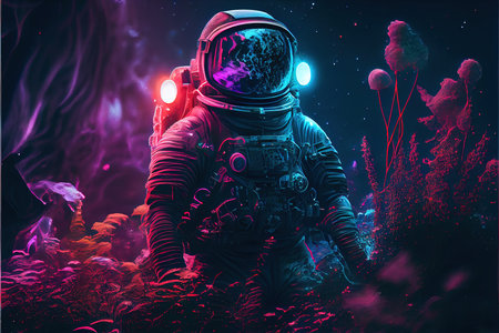 An astronaut on an alien planet. A high-tech astronaut from the future. Generative AI Artの素材