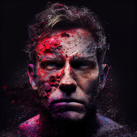 A scene with a man covered in all colors of paint. Generative AI Art.の素材