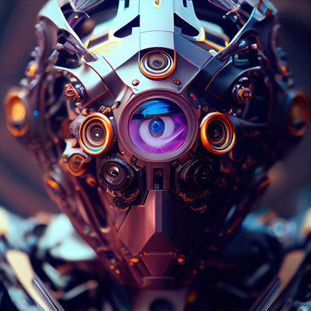 Portrait of a sci-fi robot warrior. An artistic abstract cyberpunk fantasy. Generative AI Artの素材