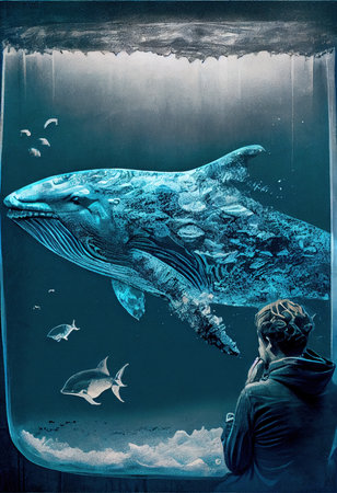 A beautiful Humpback whale is swimming in the ocean. A whale in its native element. Generative AI Art.の素材