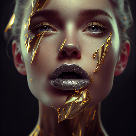 Abstract portrait of a beautiful fictional girl. Fashionable cute woman. Creative beautiful girl. Generative AI Artの素材