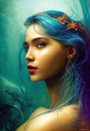 Abstract portrait of a beautiful fantasy girl. Fashionable cute woman. Creative beautiful girl. Generative AI Artの素材