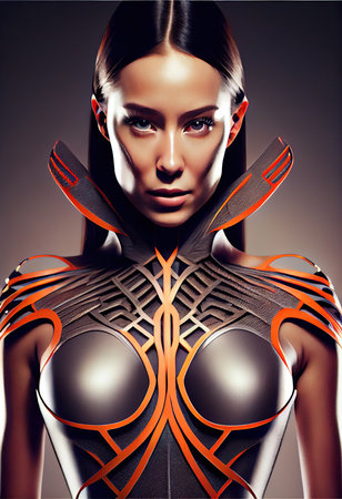 Abstract portrait of a beautiful fantasy girl. Fashionable cute woman. Creative beautiful girl. Generative AI Artの素材