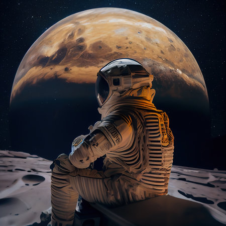 An astronaut on an alien planet. A high-tech astronaut from the future. Generative AI Artの素材