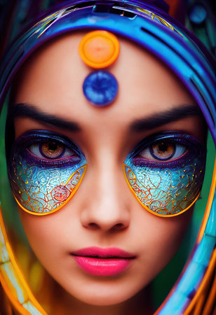 Abstract portrait of a beautiful fantasy girl. Fashionable cute woman. Creative beautiful girl. Generative AI Artの素材