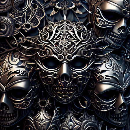 Abstract metal chrome masks. Generative AI Artの素材