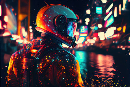 An astronaut on an alien planet. A high-tech astronaut from the future. Generative AI Artの素材