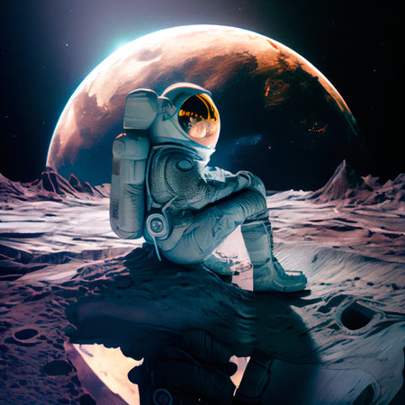 An astronaut on an alien planet. A high-tech astronaut from the future. Generative AI Artの素材