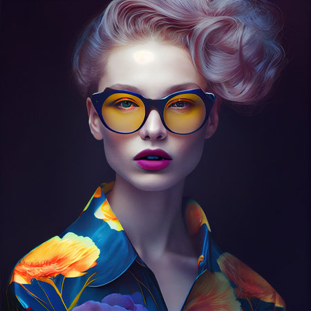 Abstract portrait of a beautiful fictional girl. Fashionable cute woman. Creative beautiful girl. Generative AI Artの素材