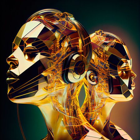 A portrait of a creative beauty wearing fancy headphones. A lover of fashionable music. Generative AI Artの素材