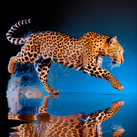 A portrait of a beautiful leopard in the wild. A wild cat of prey on the hunt. Generative AI Artの素材
