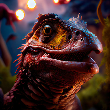 Tyrannosaurus Rex in the ancient prehistoric jungle. An ancient predatory dinosaur. Generative AI Artの素材