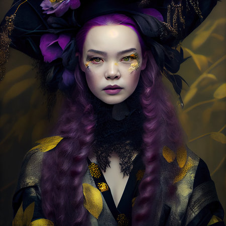 Abstract portrait of a beautiful fictional girl. Fashionable cute woman. Creative beautiful girl. Generative AI Artの素材