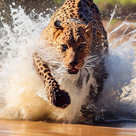 A portrait of a beautiful leopard in the wild. A wild cat of prey on the hunt. Generative AI Artの素材