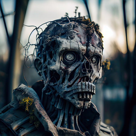 A mystical creepy zombie with a scary scary face. The terrible monster of the night. Generative AI Artの素材