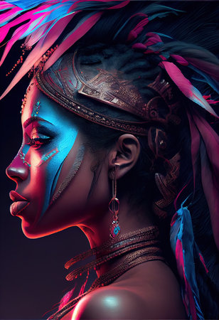 Portrait of an ancient female warrior. The concept of an ancient brave warrior. Generative AI Art.の素材