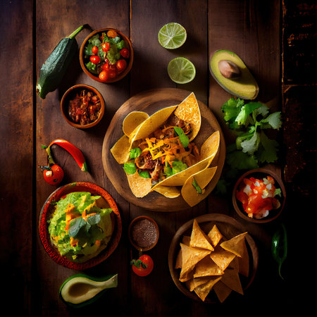 Healthy food and clean eating. Fruits, seeds, vegetables, grains, leafy vegetables. Generative AI Artの素材