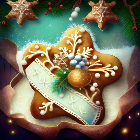 Delicious homemade Christmas cookies and other Christmas treats, close-up view. Generative AI Artの素材