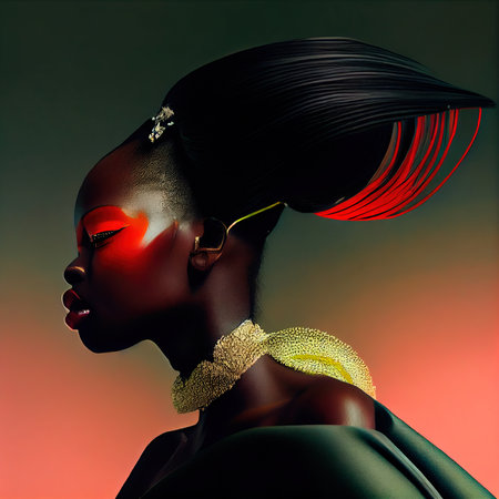 Abstract portrait of a beautiful fictional girl. Fashionable cute woman. Creative beautiful girl. Generative AI Artの素材