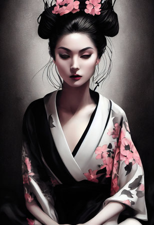 Abstract portrait of a beautiful fictional girl. Fashionable cute woman. Creative beautiful girl. Generative AI Artの素材