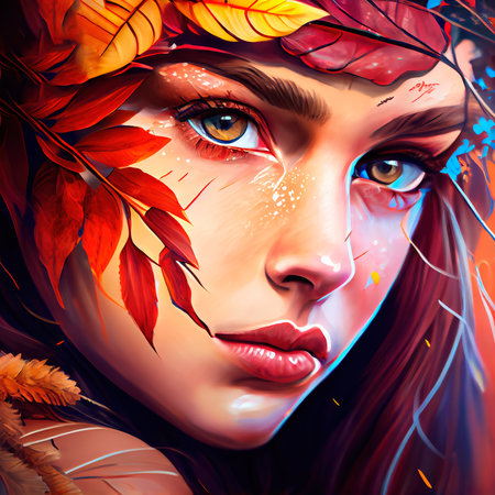 Abstract portrait of a beautiful fictional girl. Fashionable cute woman. Creative beautiful girl. Generative AI Artの素材